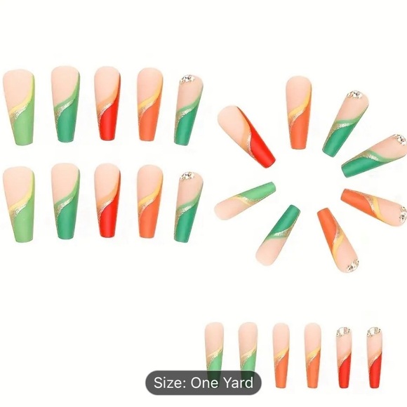 24 pcs Colorful Coffin Press On Nails with Rhinestones and Glitter - Picture 3 of 5